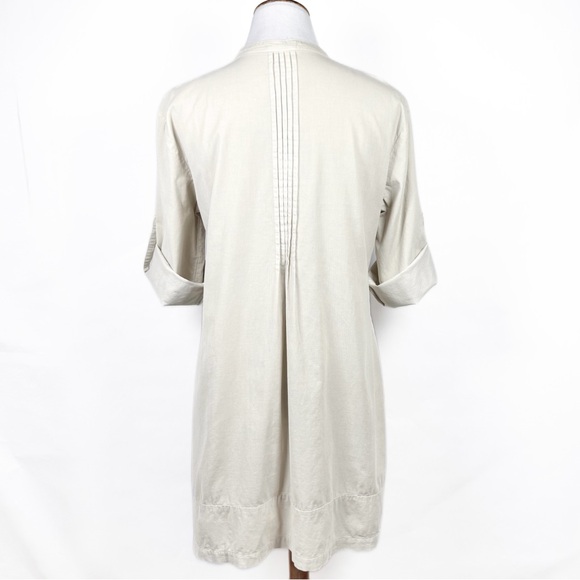 CP Shades Pintuck Pleated Velvet Corduroy Cream 3/4 Sleeve Roll Tab Tunic Top M - Picture 6 of 14